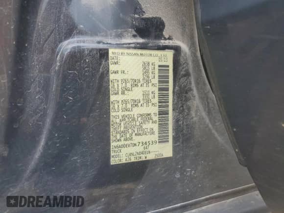 2013 Nissan Frontier SV with VIN 1N6AD0EV7DN734539, listed as a Copart auction lot 67534315 with 111,292 mi miles and Salvage title. Bid and sale history available at DreamBid. Image 12.