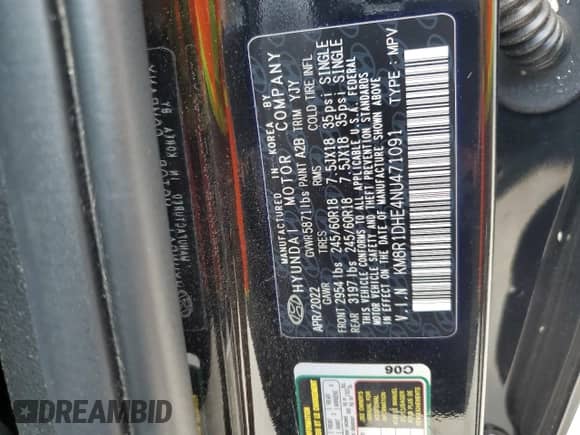 2022 Hyundai Palisade SE с VIN KM8R1DHE4NU471091, выставлен на аукционе Copart как лот 63491624 с пробегом 40 016 миль миль и Списание • Salvage title. История ставок и продаж доступна на DreamBid. Изображение 16.