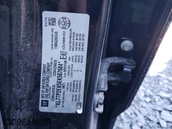 2014 Chevrolet Orlando с VIN KL77P2EK5EK567684, выставлен на аукционе Copart как лот 47826825 с пробегом 189 478 миль миль и Списание • Salvage title. История ставок и продаж доступна на DreamBid. Изображение 13.