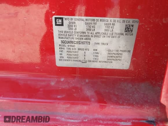 2014 Chevrolet Silverado 1500 LT with VIN 3GCUKREC2EG167773, listed as a IAAI auction lot 43554690 with 84,341 mi miles and . Bid and sale history available at DreamBid. Image 9.