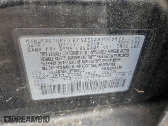 2017 Nissan Sentra SV z VIN 3N1AB7AP6HY363653, wystawiony jako Copart lot #86050325 z przebiegiem 186 400 mil mil oraz Czysty tytuł • Clean title. Historia ofert i sprzedaży dostępna na DreamBid. Obrazek 12.