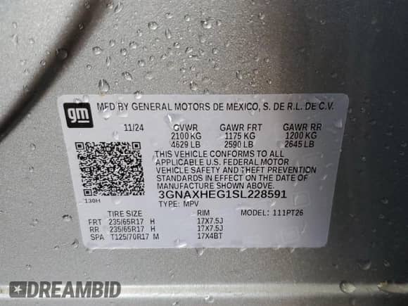 2025 Chevrolet Equinox FWD LT с VIN 3GNAXHEG1SL228591, выставлен на аукционе Copart как лот 48971095 с пробегом 6 344 миль миль и Чистый • Clean title. История ставок и продаж доступна на DreamBid. Изображение 13.