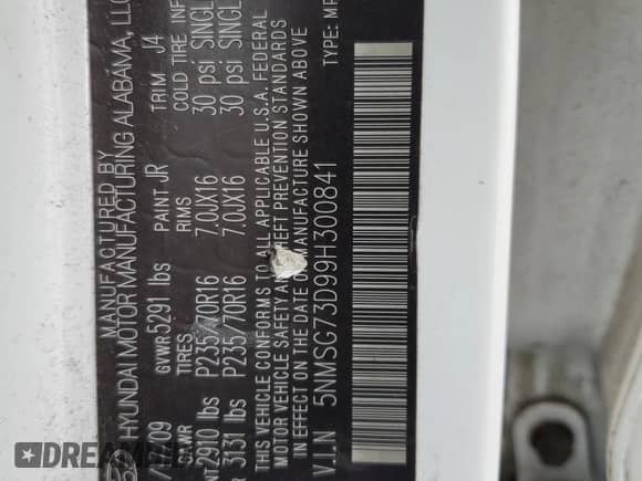 2009 Hyundai Santa Fe GLS с VIN 5NMSG73D99H300841, выставлен на аукционе Copart как лот 82345095 с пробегом 150 209 миль миль и Чистый • Clean title. История ставок и продаж доступна на DreamBid. Изображение 13.