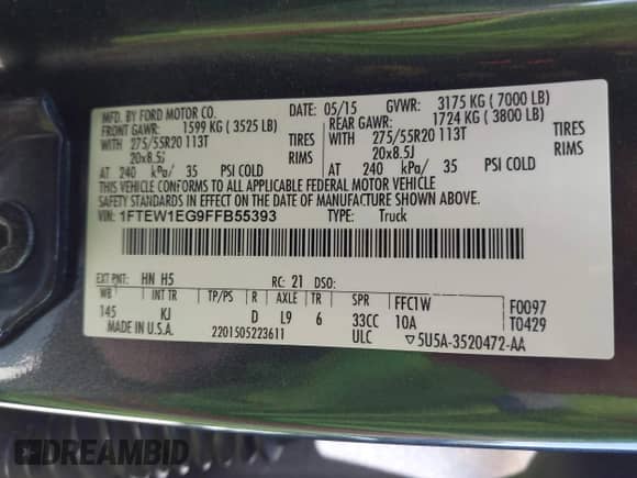2015 Ford F-150 XLT z VIN 1FTEW1EG9FFB55393, wystawiony jako IAAI lot #42009188 z przebiegiem 200 407 mil mil oraz . Historia ofert i sprzedaży dostępna na DreamBid. Obrazek 9.