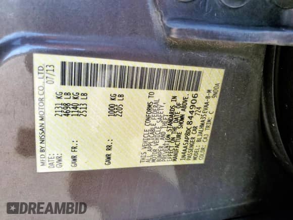 2013 Nissan Maxima SV z VIN 1N4AA5AP8DC844906, wystawiony jako Copart lot #82491755 z przebiegiem 156 815 mil mil oraz Szkoda całkowita • Salvage title. Historia ofert i sprzedaży dostępna na DreamBid. Obrazek 13.