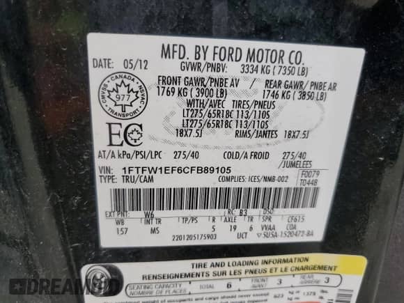 2012 Ford F-150 XL z VIN 1FTFW1EF6CFB89105, wystawiony jako Copart lot #80148025 z przebiegiem 170 808 mil mil oraz Czysty tytuł • Clean title. Historia ofert i sprzedaży dostępna na DreamBid. Obrazek 12.