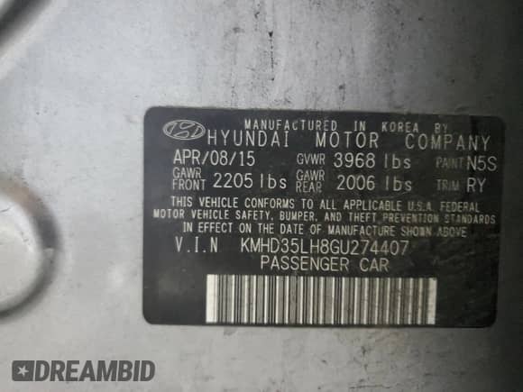 2016 Hyundai Elantra with VIN KMHD35LH8GU274407, listed as a Copart auction lot 82630665 with 155,959 mi miles and Clean title. Bid and sale history available at DreamBid. Image 12.