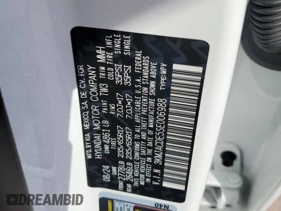 2025 Hyundai Tucson with VIN 3KMJACDE5SE006988, listed as a Copart auction lot 63222765 with 3,056 mi miles and Salvage title. Bid and sale history available at DreamBid. Image 13.