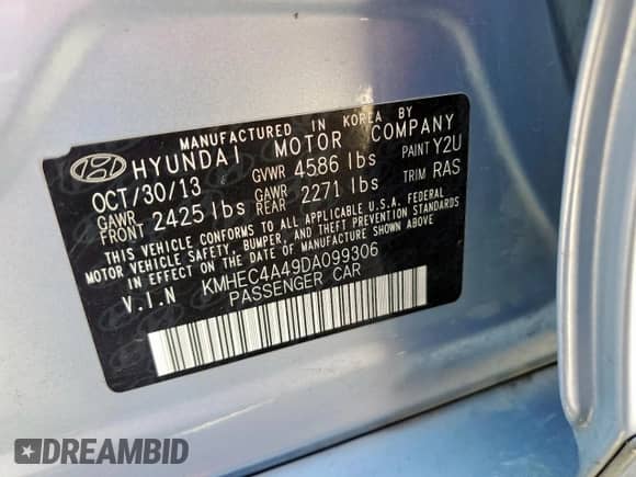 2013 Hyundai Sonata Limited with VIN KMHEC4A49DA099306, listed as a Copart auction lot 84017325 with 185,316 mi miles and Salvage title. Bid and sale history available at DreamBid. Image 12.