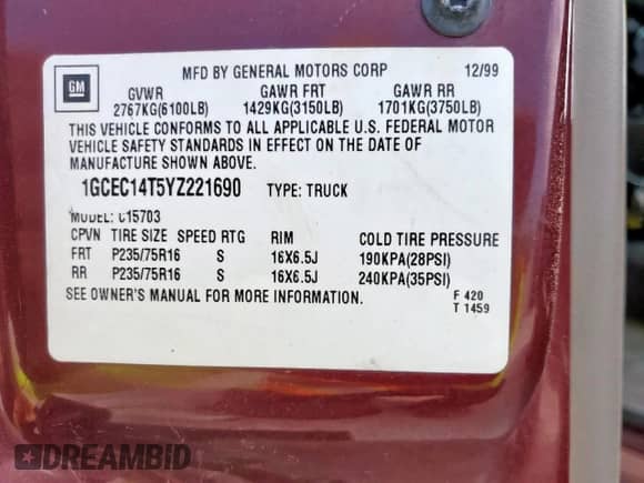 2000 Chevrolet Silverado 1500 LS с VIN 1GCEC14T5YZ221690, выставлен на аукционе Copart как лот 65791145 с пробегом 259 851 миль миль и Чистый • Clean title. История ставок и продаж доступна на DreamBid. Изображение 12.