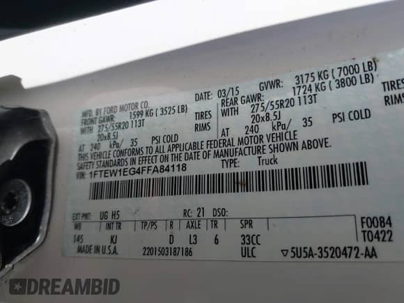 2015 Ford F-150 XLT z VIN 1FTEW1EG4FFA84118, wystawiony jako IAAI lot #42528476 z przebiegiem 182 891 mil mil oraz . Historia ofert i sprzedaży dostępna na DreamBid. Obrazek 9.