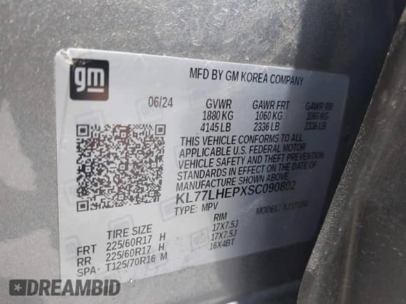 2025 Chevrolet Trax LT с VIN KL77LHEPXSC090802, выставлен на аукционе IAAI как лот 42816714 с пробегом 27 641 миль миль и . История ставок и продаж доступна на DreamBid. Изображение 9.