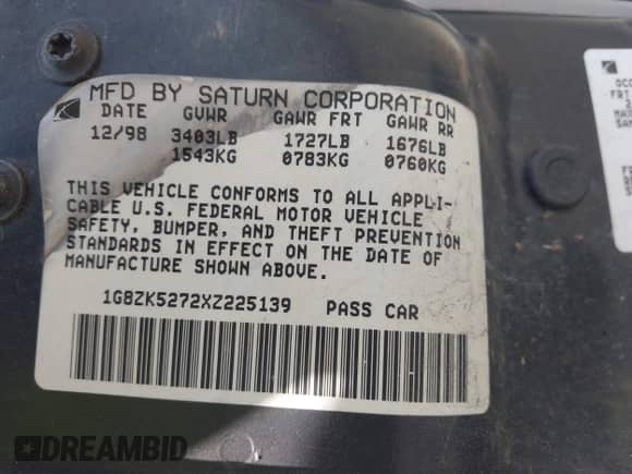 1999 Saturn SL z VIN 1G8ZK5272XZ225139, wystawiony jako IAAI lot #42662628 z przebiegiem 223 692 mil mil oraz . Historia ofert i sprzedaży dostępna na DreamBid. Obrazek 9.