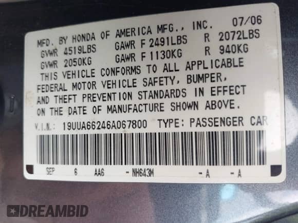 2006 Acura TL z VIN 19UUA66246A067800, wystawiony jako IAAI lot #43294059 z przebiegiem 229 355 mil mil oraz . Historia ofert i sprzedaży dostępna na DreamBid. Obrazek 9.