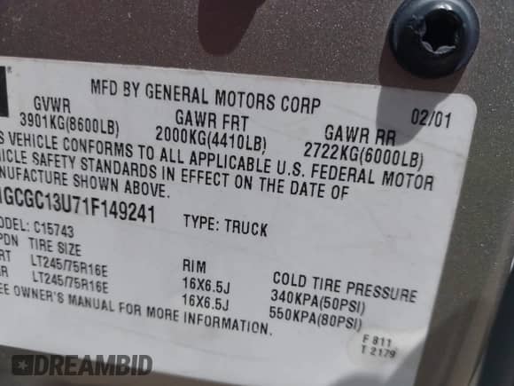 2001 Chevrolet Silverado 1500HD LT с VIN 1GCGC13U71F149241, выставлен на аукционе IAAI как лот 42862130 с пробегом 283 219 миль миль и . История ставок и продаж доступна на DreamBid. Изображение 9.