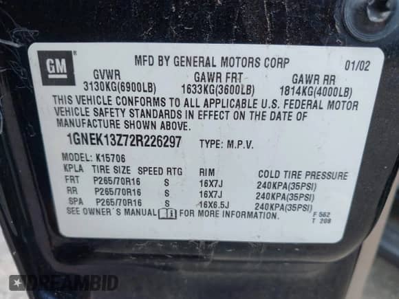 2002 Chevrolet Tahoe Z71 z VIN 1GNEK13Z72R226297, wystawiony jako IAAI lot #42812667 z przebiegiem 329 117 mil mil oraz . Historia ofert i sprzedaży dostępna na DreamBid. Obrazek 9.