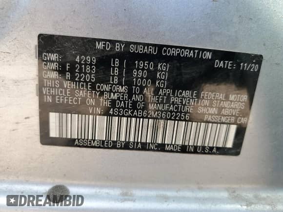 2021 Subaru Impreza с VIN 4S3GKAB62M3602256, выставлен на аукционе Copart как лот 63613555 с пробегом 36 831 миль миль и Списание • Salvage title. История ставок и продаж доступна на DreamBid. Изображение 13.