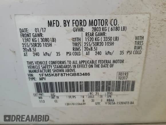 2017 Ford Explorer Limited z VIN 1FM5K8F87HGB83486, wystawiony jako Copart lot #71598615 z przebiegiem 232 511 mil mil oraz Szkoda całkowita • Salvage title. Historia ofert i sprzedaży dostępna na DreamBid. Obrazek 14.