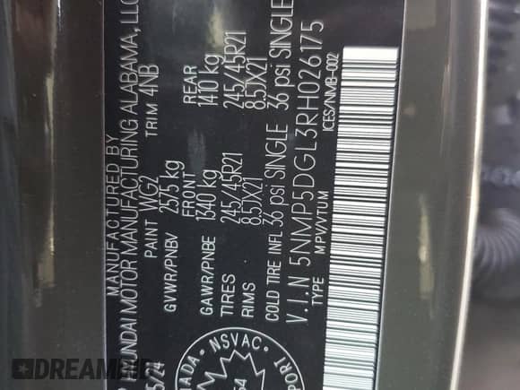 2024 Hyundai Santa Fe Calligraphy z VIN 5NMP5DGL3RH026175, wystawiony jako Copart lot #75323574 z przebiegiem 4 660 mil mil oraz Szkoda całkowita • Salvage title. Historia ofert i sprzedaży dostępna na DreamBid. Obrazek 14.