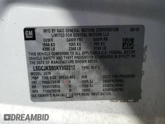 2019 Chevrolet Trax LS с VIN LSGCJKSB5KY002212, выставлен на аукционе Copart как лот 71207245 с пробегом 101 358 миль миль и Списание • Salvage title. История ставок и продаж доступна на DreamBid. Изображение 13.