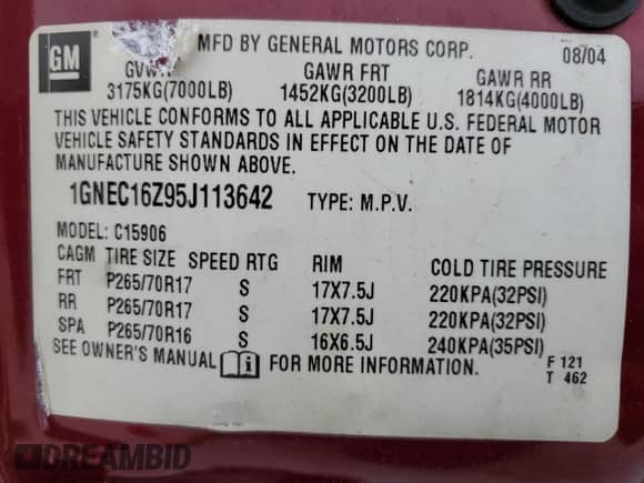 2005 Chevrolet Suburban LS z VIN 1GNEC16Z95J113642, wystawiony jako Copart lot #68093065 z przebiegiem 248 636 mil mil oraz Szkoda całkowita • Salvage title. Historia ofert i sprzedaży dostępna na DreamBid. Obrazek 13.