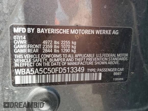 2015 BMW 5 Series 528i с VIN WBA5A5C50FD513349, выставлен на аукционе Copart как лот 62914445 с пробегом 123 433 миль миль и На запчасти • Non repairable. История ставок и продаж доступна на DreamBid. Изображение 12.