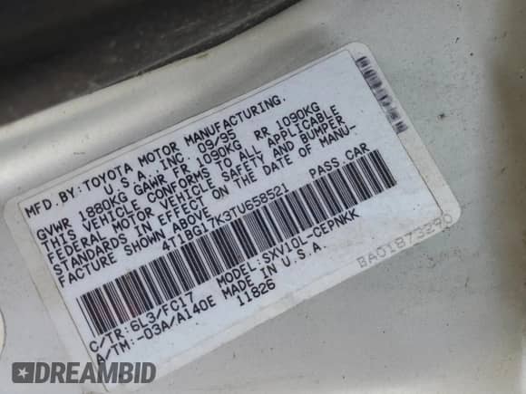 1996 Toyota Camry z VIN 4T1BG17K3TU658521, wystawiony jako Copart lot #68890935 z przebiegiem 224 189 mil mil oraz Szkoda całkowita • Salvage title. Historia ofert i sprzedaży dostępna na DreamBid. Obrazek 13.