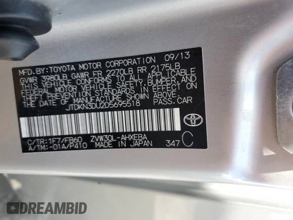 2013 Toyota Prius Two z VIN JTDKN3DU2D5695518, wystawiony jako Copart lot #81882895 z przebiegiem 234 649 mil mil oraz Szkoda całkowita • Salvage title. Historia ofert i sprzedaży dostępna na DreamBid. Obrazek 13.