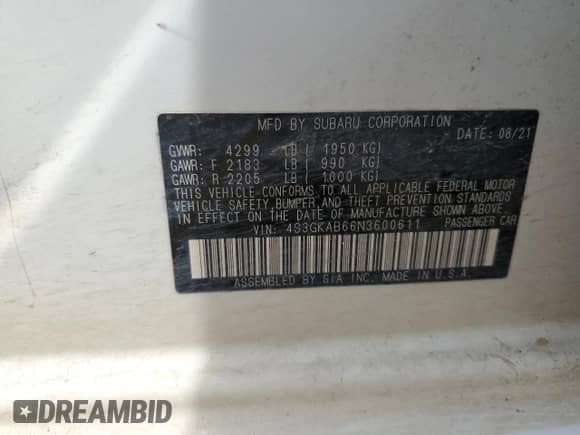 2022 Subaru Impreza with VIN 4S3GKAB66N3600611, listed as a Copart auction lot 65934835 with 28,266 mi miles and Salvage title. Bid and sale history available at DreamBid. Image 13.
