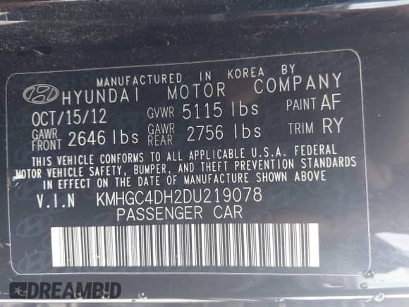 2013 Hyundai Genesis R-Spec z VIN KMHGC4DH2DU219078, wystawiony jako IAAI lot #42680770 z przebiegiem 118 902 mil mil oraz . Historia ofert i sprzedaży dostępna na DreamBid. Obrazek 9.
