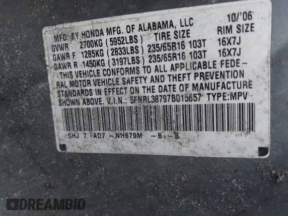 2007 Honda Odyssey EX-L с VIN 5FNRL38797B015657, выставлен на аукционе IAAI как лот 43576642 с пробегом 183 336 миль миль и . История ставок и продаж доступна на DreamBid. Изображение 9.