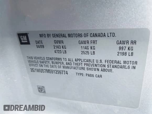 2009 Chevrolet Impala LTZ с VIN 2G1WU57M591299774, выставлен на аукционе IAAI как лот 43395428 с пробегом 150 316 миль миль и . История ставок и продаж доступна на DreamBid. Изображение 9.