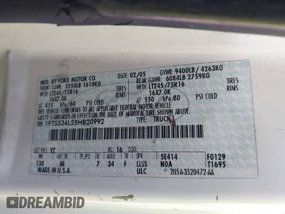 2005 Ford Econoline Cargo с VIN 1FTSS34L55HB20992, выставлен на аукционе IAAI как лот 41252796 с пробегом 413 912 миль миль и . История ставок и продаж доступна на DreamBid. Изображение 9.