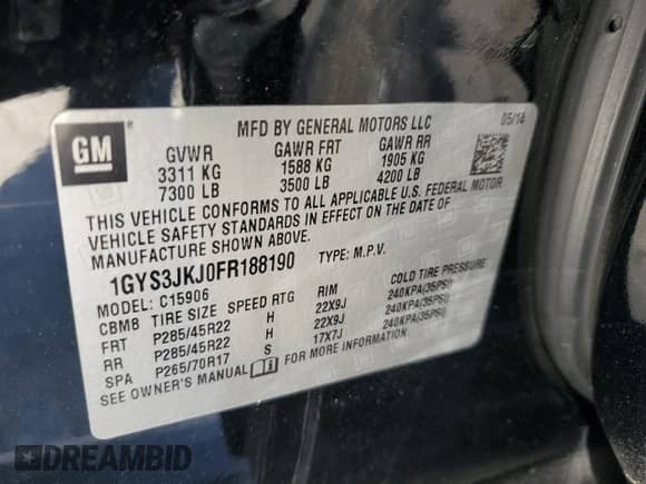 2015 Cadillac Escalade ESV Premium с VIN 1GYS3JKJ0FR188190, выставлен на аукционе Copart как лот 66292485 с пробегом 71 780 миль миль и Списание • Salvage title. История ставок и продаж доступна на DreamBid. Изображение 13.