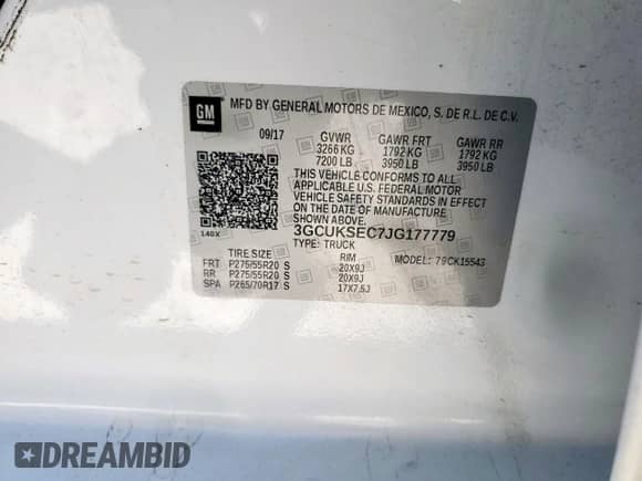 2018 Chevrolet Silverado 1500 LTZ z VIN 3GCUKSEC7JG177779, wystawiony jako Copart lot #70584755 z przebiegiem 93 353 mil mil oraz Szkoda całkowita • Salvage title. Historia ofert i sprzedaży dostępna na DreamBid. Obrazek 12.