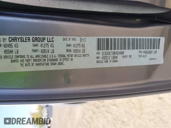 2011 Chrysler 300 C с VIN 2C3CK6CT0BH524008, выставлен на аукционе IAAI как лот 43204781 с пробегом 189 223 миль миль и . История ставок и продаж доступна на DreamBid. Изображение 9.