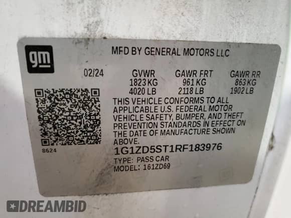 2024 Chevrolet Malibu LT с VIN 1G1ZD5ST1RF183976, выставлен на аукционе Copart как лот 90403335 с пробегом 46 579 миль миль и Чистый • Clean title. История ставок и продаж доступна на DreamBid. Изображение 13.