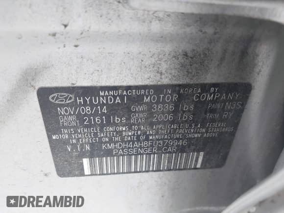 2015 Hyundai Elantra Sport с VIN KMHDH4AH8FU379946, выставлен на аукционе IAAI как лот 41094993 с пробегом 300 742 миль миль и . История ставок и продаж доступна на DreamBid. Изображение 9.