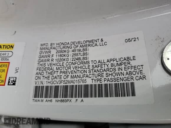2021 Honda Accord EX-L z VIN 1HGCV3F52MA015765, wystawiony jako Copart lot #85363925 z przebiegiem 46 265 mil mil oraz Szkoda całkowita • Salvage title. Historia ofert i sprzedaży dostępna na DreamBid. Obrazek 12.