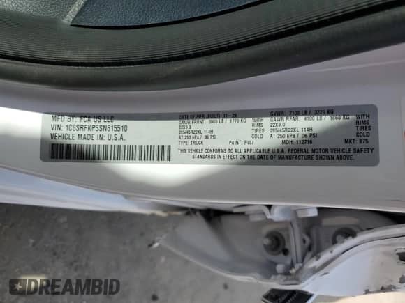 2025 Ram 1500 z VIN 1C6SRFKP5SN615510, wystawiony jako Copart lot #52185475 z przebiegiem 593 mil mil oraz Szkoda całkowita • Salvage title. Historia ofert i sprzedaży dostępna na DreamBid. Obrazek 14.