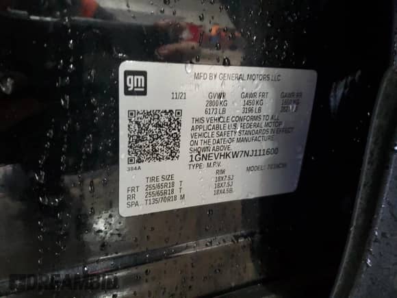 2022 Chevrolet Traverse LT with VIN 1GNEVHKW7NJ111600, listed as a Copart auction lot 83984865 with 83,364 mi miles and Salvage title. Bid and sale history available at DreamBid. Image 14.