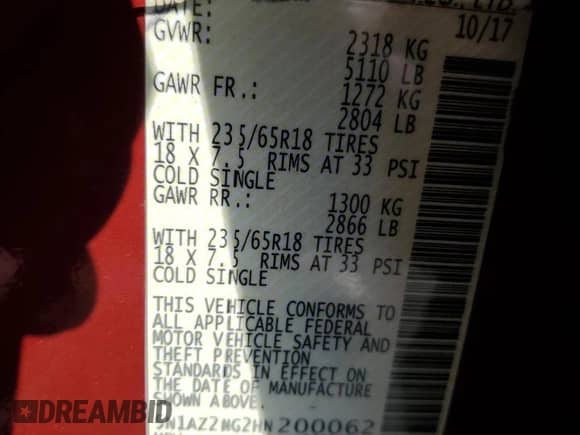 2017 Nissan Murano S with VIN 5N1AZ2MG2HN200062, listed as a Copart auction lot 87304615 with 168,425 mi miles and Salvage title. Bid and sale history available at DreamBid. Image 12.