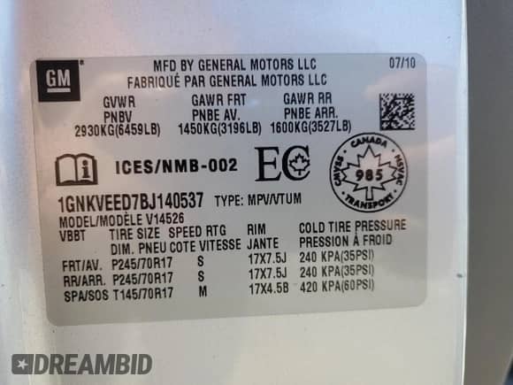 2011 Chevrolet Traverse LS с VIN 1GNKVEED7BJ140537, выставлен на аукционе Copart как лот 68221995 с пробегом 162 523 миль миль и Списание • Salvage title. История ставок и продаж доступна на DreamBid. Изображение 13.