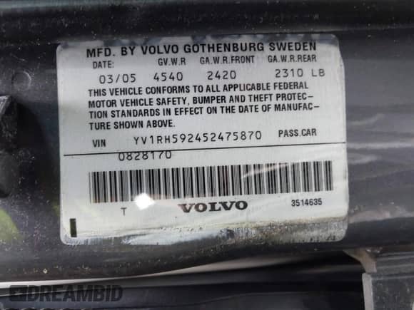 2005 Volvo S60 с VIN YV1RH592452475870, выставлен на аукционе IAAI как лот 42082002 с пробегом 226 918 миль миль и . История ставок и продаж доступна на DreamBid. Изображение 9.