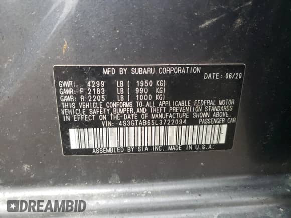 2020 Subaru Impreza с VIN 4S3GTAB65L3722094, выставлен на аукционе Copart как лот 69287685 с пробегом Не указан миль и Списание • Salvage title. История ставок и продаж доступна на DreamBid. Изображение 12.