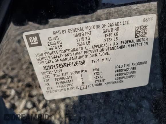2015 Chevrolet Equinox LT with VIN 2GNFLFEK9F6126458, listed as a Copart auction lot 82300935 with 195,335 mi miles and Clean title. Bid and sale history available at DreamBid. Image 13.