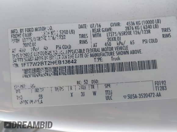 2017 Ford F-250 Lariat z VIN 1FT7W2BT2HEB13642, wystawiony jako IAAI lot #43112655 z przebiegiem 184 690 mil mil oraz . Historia ofert i sprzedaży dostępna na DreamBid. Obrazek 9.