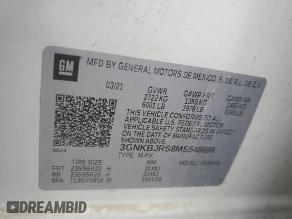 2021 Chevrolet Blazer LT с VIN 3GNKBJRS8MS548699, выставлен на аукционе Copart как лот 64378385 с пробегом 121 984 миль миль и Списание • Salvage title. История ставок и продаж доступна на DreamBid. Изображение 13.