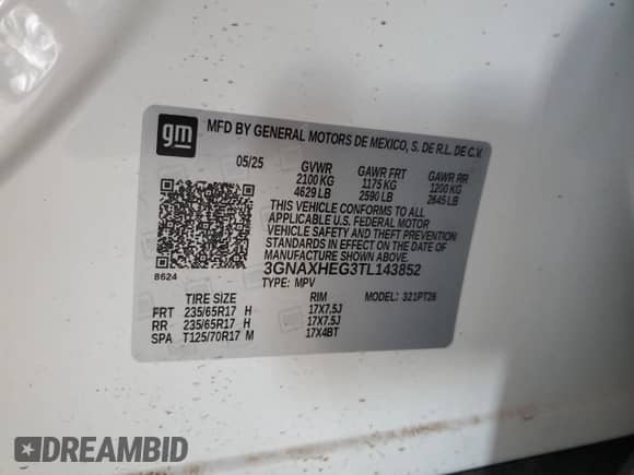 2026 Chevrolet Equinox FWD LT with VIN 3GNAXHEG3TL143852, listed as a Copart auction lot 80369095 with 2,752 mi miles and Salvage title. Bid and sale history available at DreamBid. Image 13.