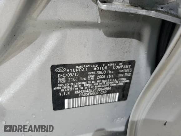 2014 Hyundai Elantra Limited с VIN KMHDH4AE2EU064984, выставлен на аукционе Copart как лот 80062525 с пробегом 42 119 миль миль и Чистый • Clean title. История ставок и продаж доступна на DreamBid. Изображение 12.